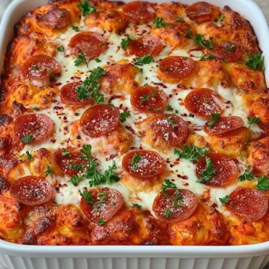 Delicious Bubble Up Biscuit Pizza Casserole fresh out of the oven