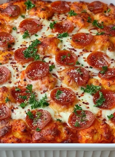 Delicious Bubble Up Biscuit Pizza Casserole fresh out of the oven