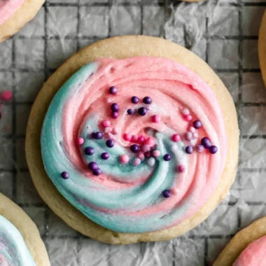 Delicious cotton candy crumbl cookies topped with colorful sprinkles