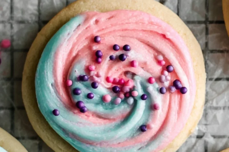 Delicious cotton candy crumbl cookies topped with colorful sprinkles