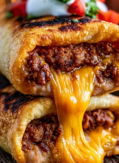 Cozy beef and cheese chimichangas served with salsa