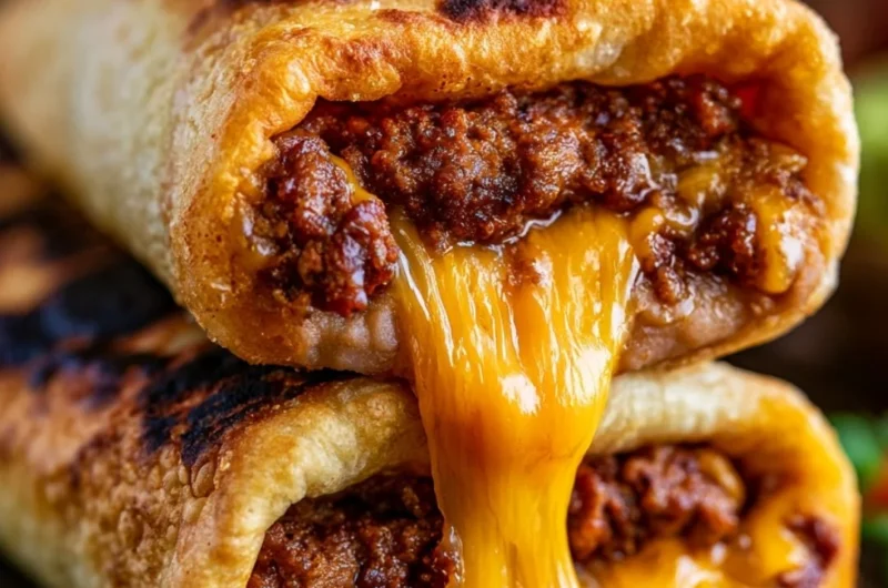 Cozy beef and cheese chimichangas served with salsa