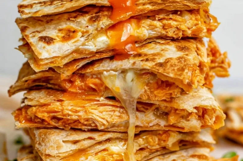Cozy Buffalo Chicken Quesadillas stacked with flavorful chicken and cheese