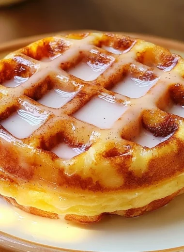 Healthy donut chaffle served on a plate with toppings.