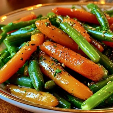 Honey glazed carrots and green beans served as a vibrant side dish