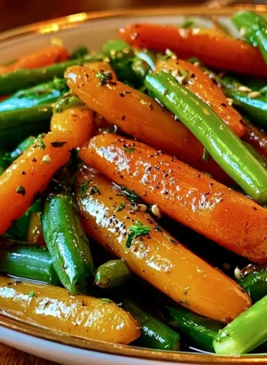 Honey glazed carrots and green beans served as a vibrant side dish