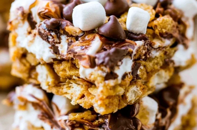 Delicious no-bake smores bars made with chocolate, marshmallows, and graham crackers