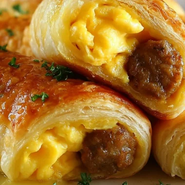 Sausage egg breakfast roll served on a plate, garnished with fresh herbs.