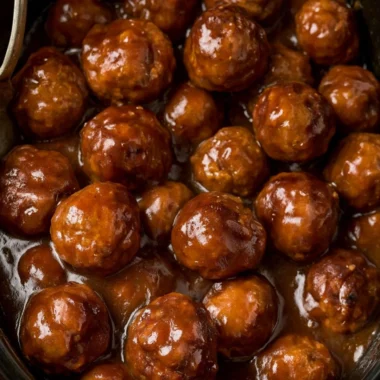 Slow Cooker Salisbury Steak Meatballs served in a rich gravy