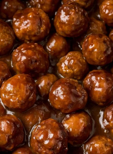 Slow Cooker Salisbury Steak Meatballs served in a rich gravy