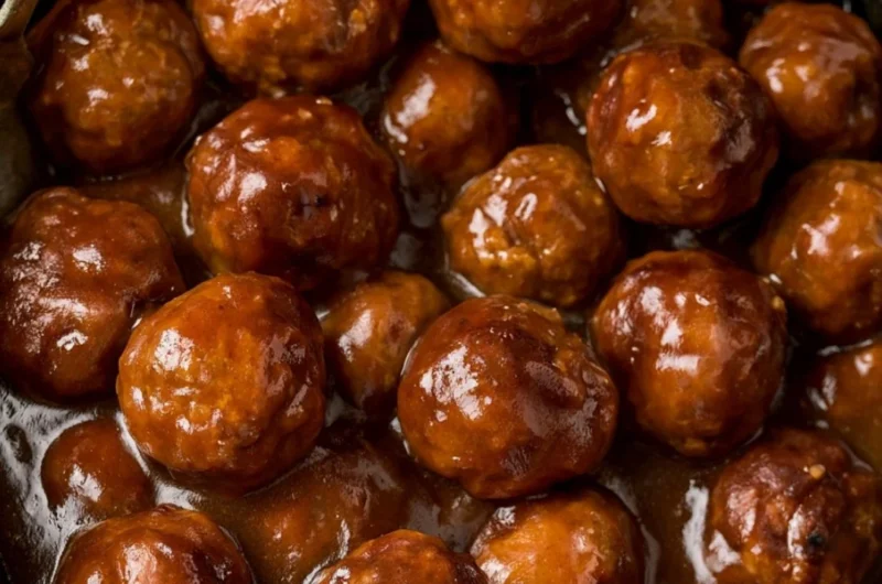 Slow Cooker Salisbury Steak Meatballs served in a rich gravy