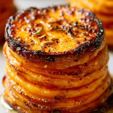 Colorful sweet potato stacks layered for a healthy dish