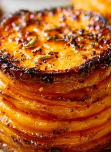 Colorful sweet potato stacks layered for a healthy dish