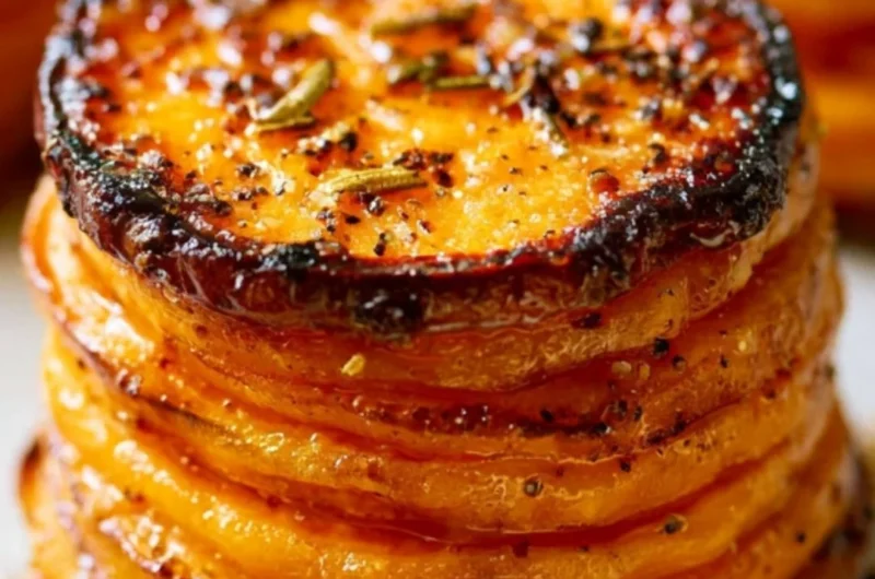Colorful sweet potato stacks layered for a healthy dish