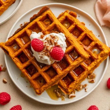 Delicious homemade sweet potato waffles served with toppings