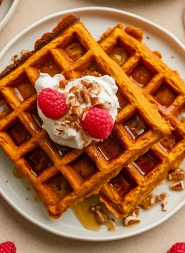 Delicious homemade sweet potato waffles served with toppings