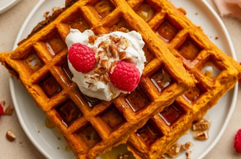 Delicious homemade sweet potato waffles served with toppings