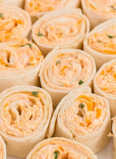 Buffalo Chicken Pinwheels ready to serve as a delicious appetizer.