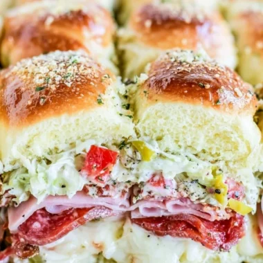 Italian Grinder Sliders with meats, cheeses, and fresh toppings