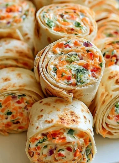 Colorful Vegetable Tortilla Roll Ups with fresh vegetables and herbs