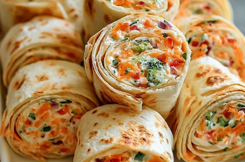 Colorful Vegetable Tortilla Roll Ups with fresh vegetables and herbs